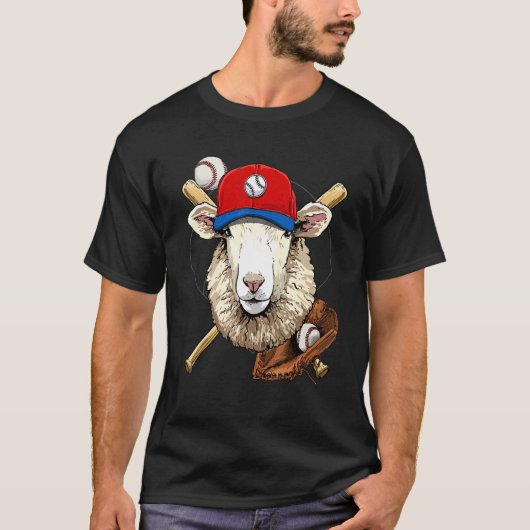 T-shirt Baseball Player Sheep Lamb Pitcher Catcher Basebal (Devant)