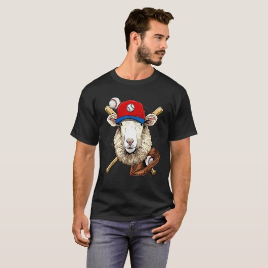 T-shirt Baseball Player Sheep Lamb Pitcher Catcher Basebal (Devant entier)