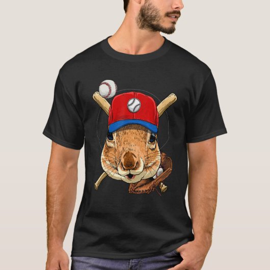 T-shirt Baseball Player Squirrel Pitcher Catcher Baseball (Devant)