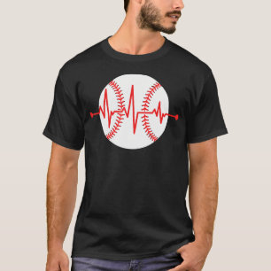T-shirt Baseball Rouge Fréquence Cardiaque Sport Joueur Bl