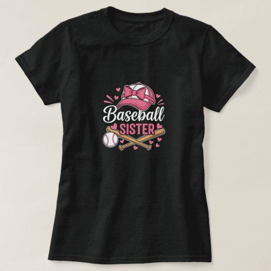 T-shirt Baseball Sister Pink Bow (Design devant)