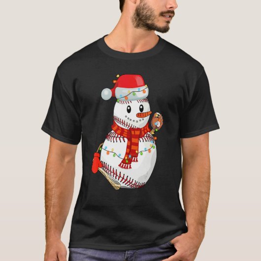 T-shirt Baseball Snowman Christmas Game Day  For Baseball (Devant)