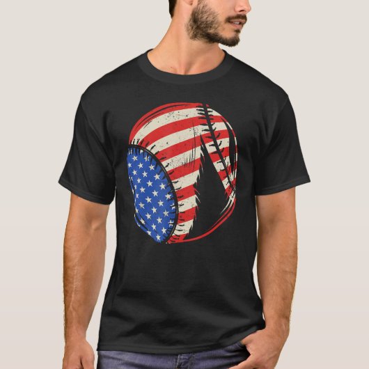 T-shirt Baseball US American Flag July 4th Patriotic Vinta (Devant)