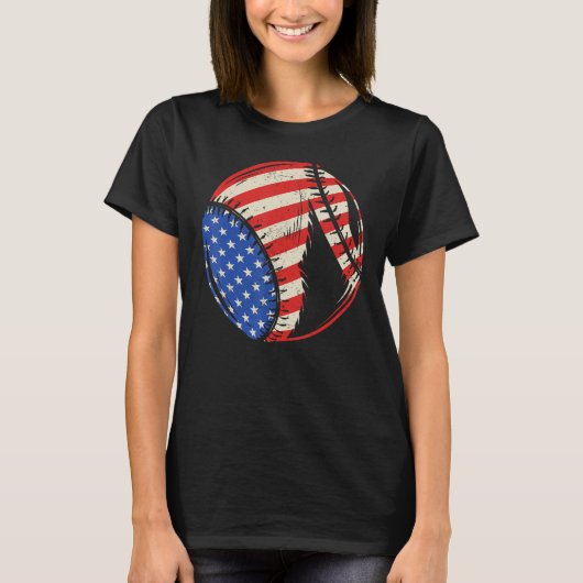 T-shirt Baseball US American Flag July 4th Patriotic Vinta (Devant)