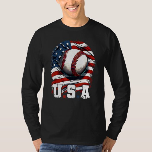 T-shirt Baseball USA Flag Patriotic  4th Of July Baseball (Devant)