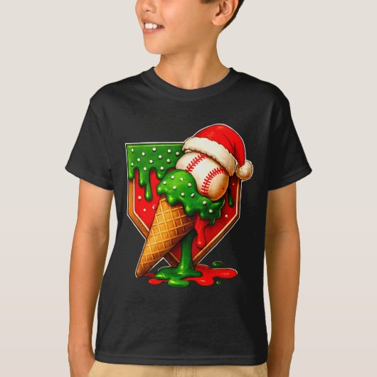 T-shirt Baseball Xmas Christmas Baseball Ice Cream Drip Bo (Devant)