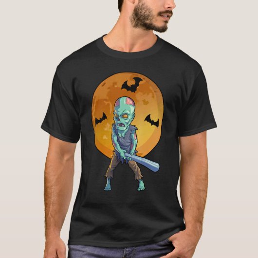 T-shirt Baseball Zombie Halloween Men Boys Baseball Hallow (Devant)