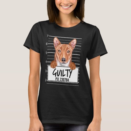 T-shirt Basenji Mugshot Chien Coupable (Devant)