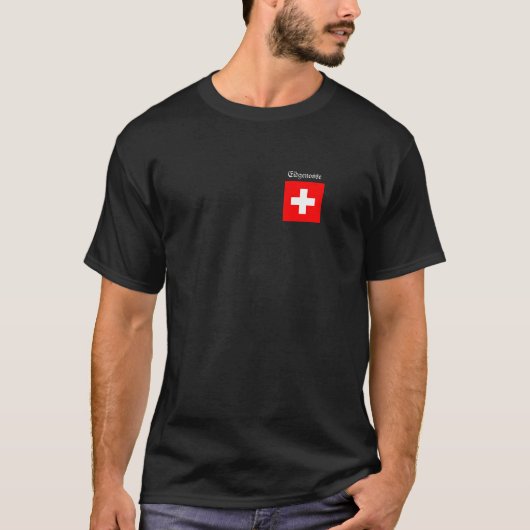 T-Shirt Basic Schwarz mit Schweizerkreuz (Voorkant)
