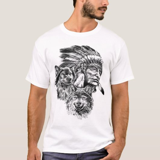 T-shirt Basique, Blanc, Créateur Indien et Animaux (Devant)