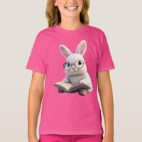 T-Shirt basique enfant Lapin Blanc lisant un livre