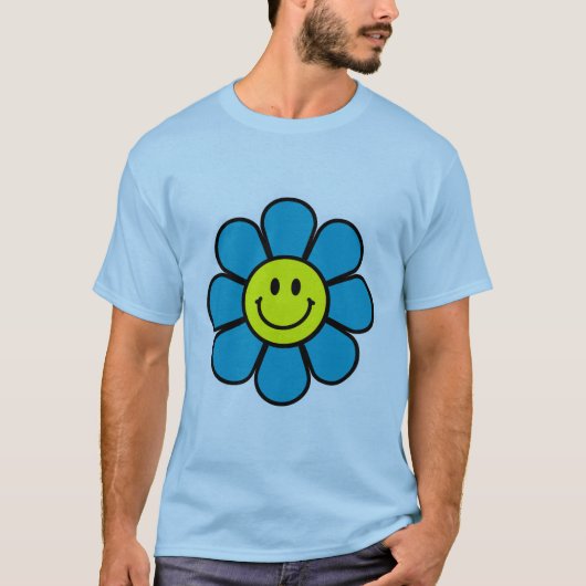 T-Shirt Basique Fleur (Bleu) (Devant)