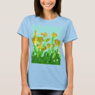T-shirt basique pour femmes à motif floral vert et