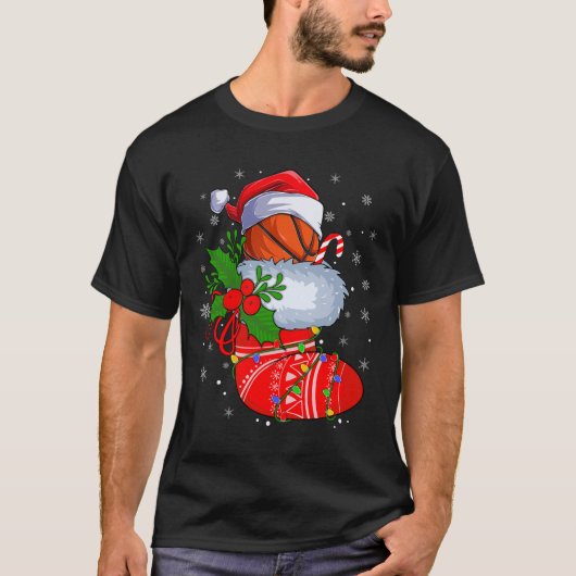 T-shirt Basket-ball drôle Dans Chaussettes de Noël Père No (Devant)