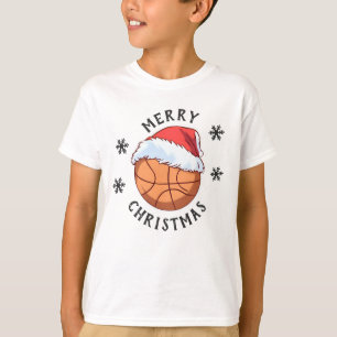 T-shirt Basket Ball Red Santa Hat Snowflake Noël