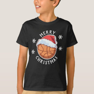 T-shirt Basket Ball Red Santa Hat Snowflake Noël