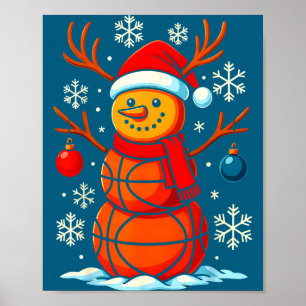 T-shirt Basketbal Sneeuwmannen Speler Sport Kerstm Poster