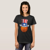 T-shirt Basketball Ball 4th Of July Uncle Sam American Fla (Devant entier)