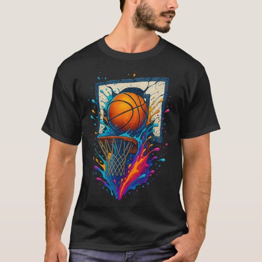T-shirt Basketball coloré Slam Dunk Splash Hoop Backboar (Devant)