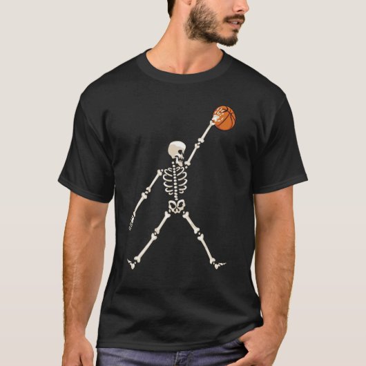 T-shirt Basketball Halloween Skeleton Dunking Sports Playe (Devant)