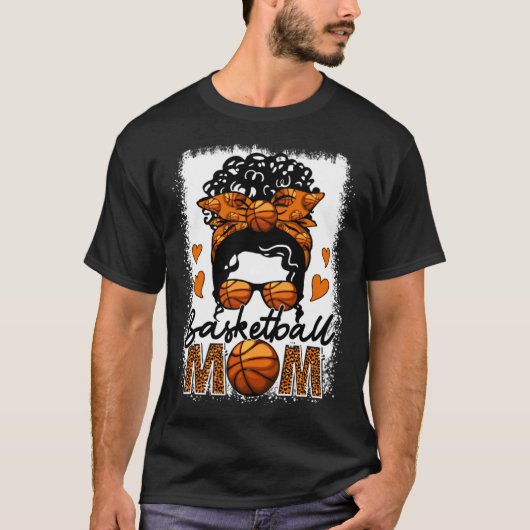 T-shirt Basketball Mom Leopard Messy Bun Game Day Mother s (Devant)