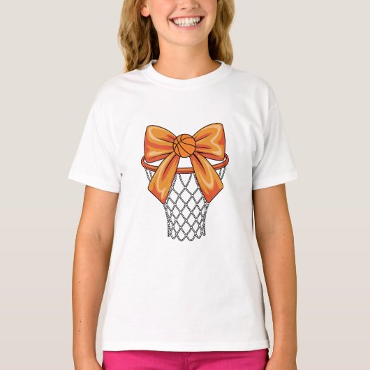 T-shirt Basketball Net and Bow | Cute Hoops Sports Fan (Devant)