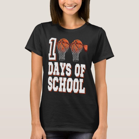 T-shirt Basketball Player 100 Days Of School Student Boys (Devant)