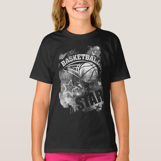 T-shirt Basketball Star, Black Grunge Basketball (Devant)