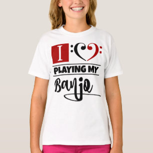 T-shirt Bass Clef Coeur J'Aime Jouer Mon Banjo