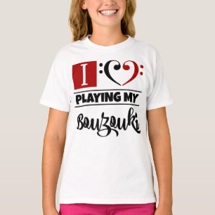 T-shirt Bass Clef Coeur J'Aime Jouer Mon Bouzouki