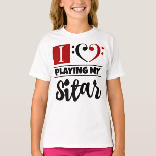 T-shirt Bass Clef Coeur J'Aime Jouer Mon Sitar