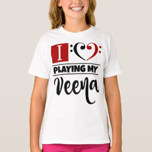 T-shirt Bass Clef Coeur J'Aime Jouer Mon Veena