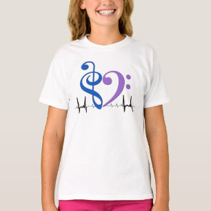 T-shirt Bass Clef Heart EKG Waves Blue & Amethyst