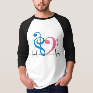 T-shirt Bass Clef Heart EKG Waves Cyan & Pink