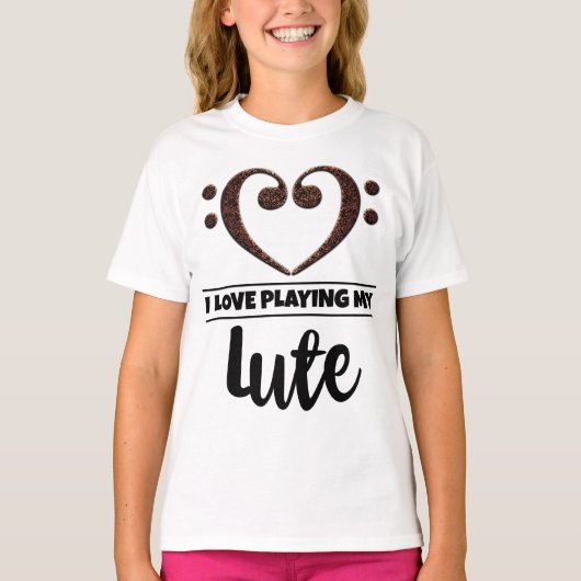 T-shirt Bass Clef Heart Love Jouer Lute (Devant)