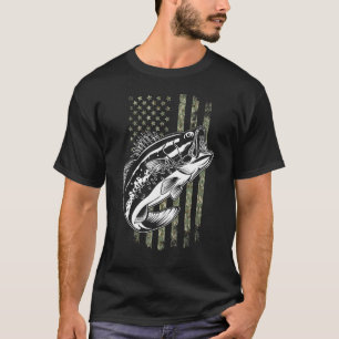 T-shirt Bass Fishing American Camo Usa Drapeau Pour Pêcheu