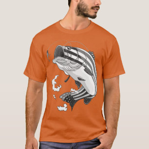T-shirt Bass Fishing American Flag Fish Funny Fête des pèr