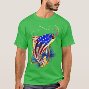 T-shirt Bass Fishing American Flag Fish Funny Fête des pèr