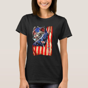 T-shirt Bass Fishing Fish American Flag Patriotic Fourth