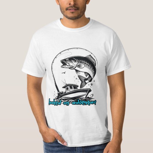 T-shirt Bass Fishing "Hooked on Adventure" (Devant)
