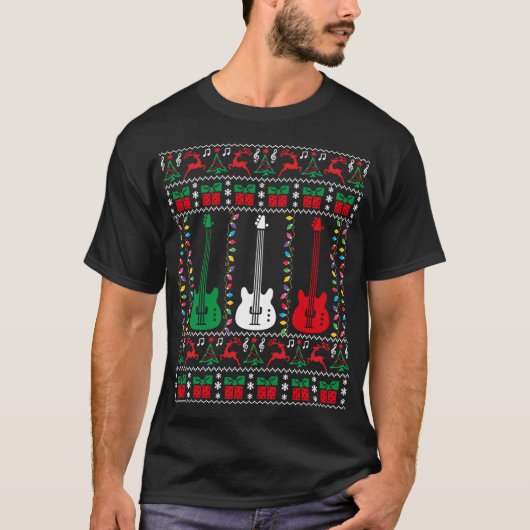 T-shirt Bass Guitar Ugly Christmas Sweater Guitar Player X (Devant)