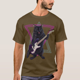 T-shirt Bass kitty chat jouant la basse guitare rock et r