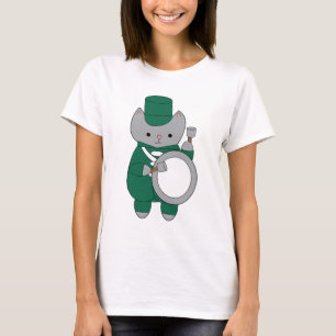 T-shirt Basse Batterie Chat Marche Bande Vert Blanc Blanc