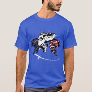 T-shirt Basse Bleu Rouge Pêche Patriotique 4 juillet