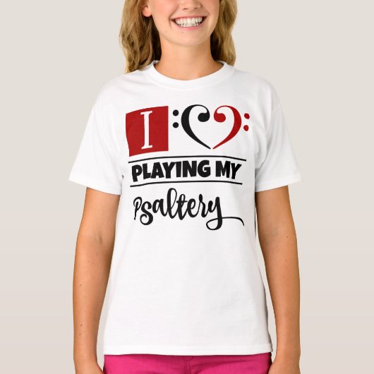 T-shirt Basse Clef Coeur J'Aime Jouer Ma Psalterie (Devant)