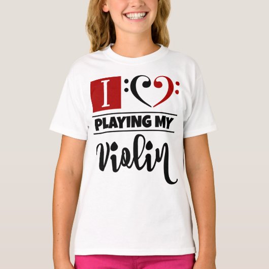 T-shirt Basse Clef Coeur J'Aime Jouer Mon Violon (Devant)