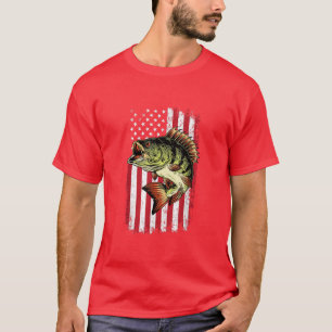 T-shirt Basse Fishing Drapeau Américain 4 juillet Pour Pêc