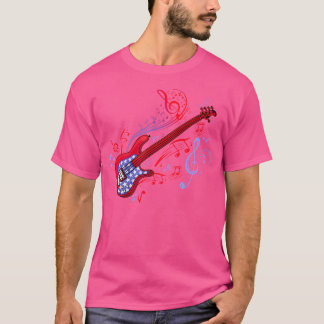 T-shirt Basse Guitare Joueur Hommes Musicien 4 juillet Usa