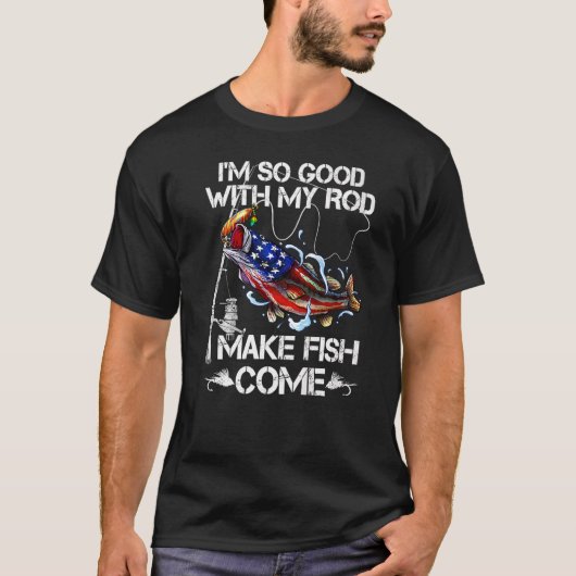 T-shirt Basse Pêche Rod Pêche Poisson American Drapeau (Devant)