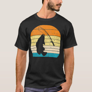 T-shirt Basse Poisson Pêche Rod Retro Pêcheur pêcheur Angl